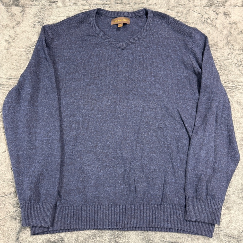 Fairlane &‎ Sons Mens XXL V-Neck Sweater Vintage Melange Blue Cotton SIZF8S6117